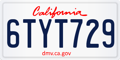 CA license plate 6TYT729