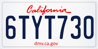CA license plate 6TYT730