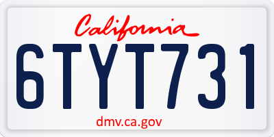 CA license plate 6TYT731