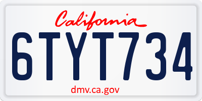 CA license plate 6TYT734