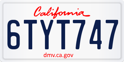 CA license plate 6TYT747