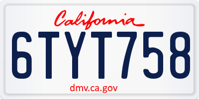 CA license plate 6TYT758