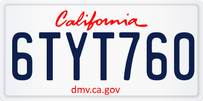 CA license plate 6TYT760