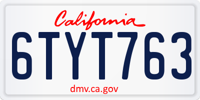 CA license plate 6TYT763