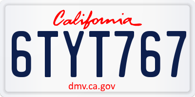 CA license plate 6TYT767
