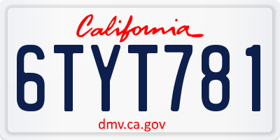 CA license plate 6TYT781