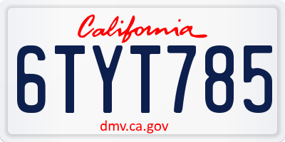 CA license plate 6TYT785