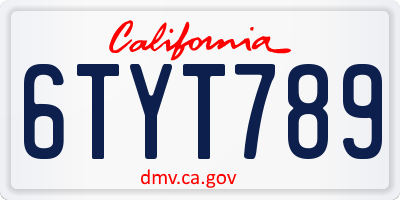 CA license plate 6TYT789