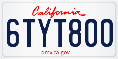CA license plate 6TYT800