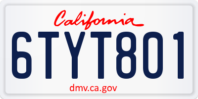 CA license plate 6TYT801