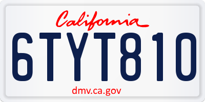 CA license plate 6TYT810