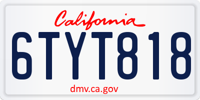 CA license plate 6TYT818