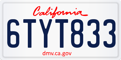 CA license plate 6TYT833