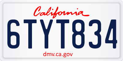 CA license plate 6TYT834
