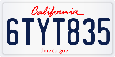 CA license plate 6TYT835
