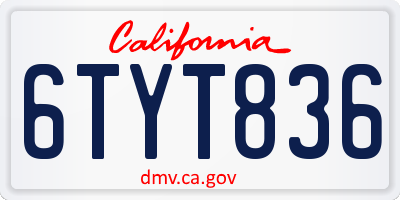 CA license plate 6TYT836