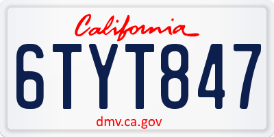 CA license plate 6TYT847