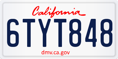 CA license plate 6TYT848