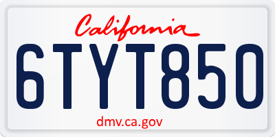 CA license plate 6TYT850