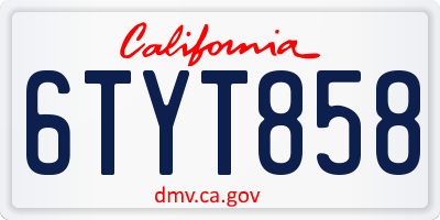 CA license plate 6TYT858
