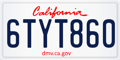 CA license plate 6TYT860