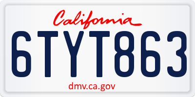CA license plate 6TYT863