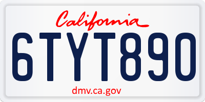 CA license plate 6TYT890