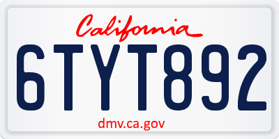 CA license plate 6TYT892