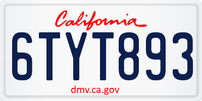CA license plate 6TYT893