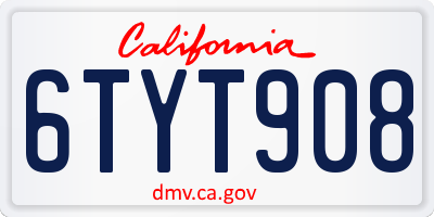 CA license plate 6TYT908