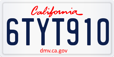 CA license plate 6TYT910