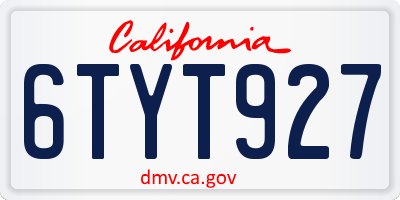 CA license plate 6TYT927