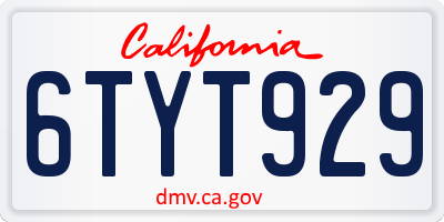 CA license plate 6TYT929