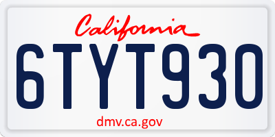 CA license plate 6TYT930