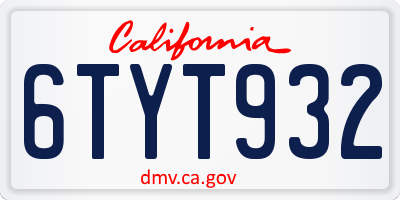 CA license plate 6TYT932