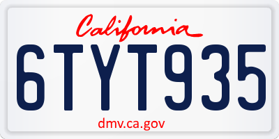CA license plate 6TYT935