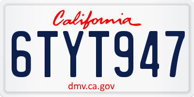 CA license plate 6TYT947