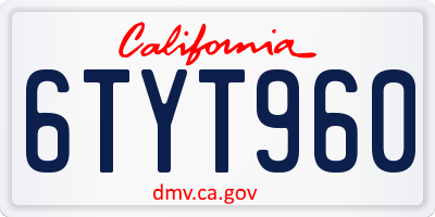 CA license plate 6TYT960