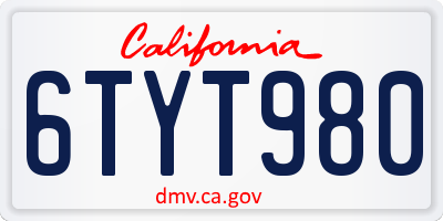CA license plate 6TYT980