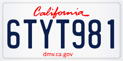 CA license plate 6TYT981