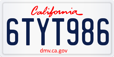 CA license plate 6TYT986