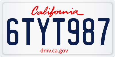 CA license plate 6TYT987