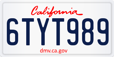CA license plate 6TYT989