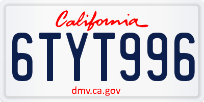 CA license plate 6TYT996