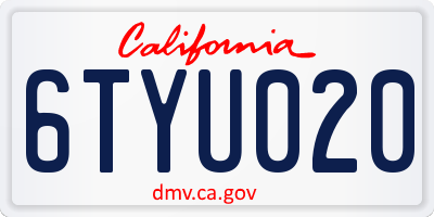 CA license plate 6TYU020