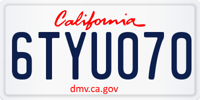 CA license plate 6TYU070