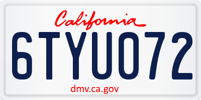 CA license plate 6TYU072