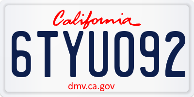 CA license plate 6TYU092