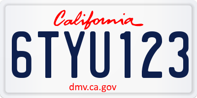 CA license plate 6TYU123