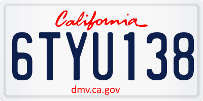 CA license plate 6TYU138